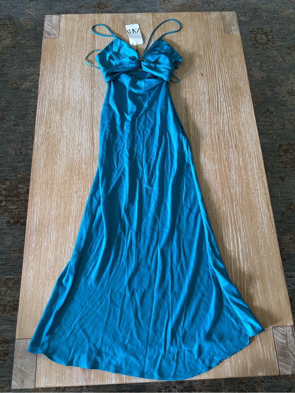 Zara Teal Blue Twist-Front Maxi Dress